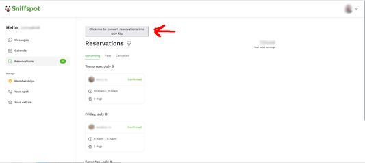 Reservations page with new button