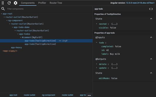 Angular DevTools component explorer