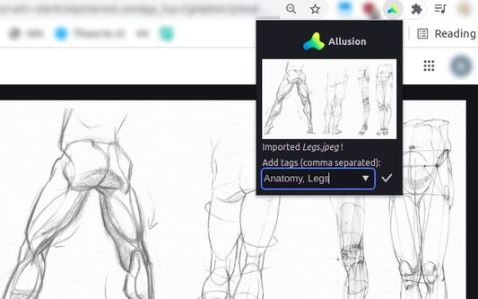 Using the popup panel to assign tags to a downloaded image through Allusion