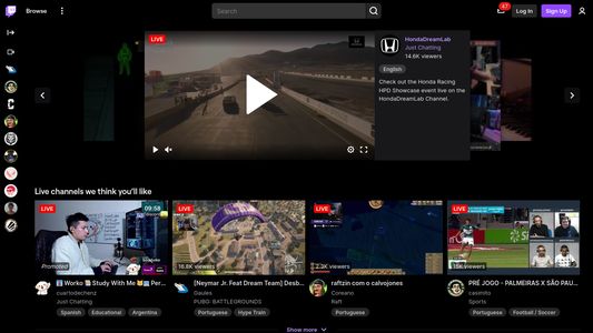 Twitch homepage with Black Twitch extension