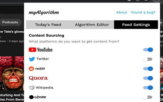 Edit, add and remove which websites you want to source content from.