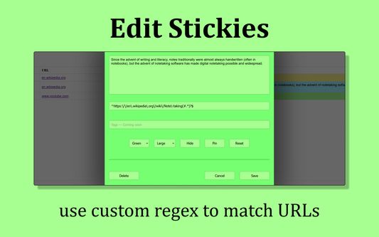 Modify a sticky's regex to match multiple URLs