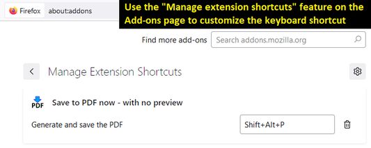 Customize your keyboard shortcut on the Add-ons page.