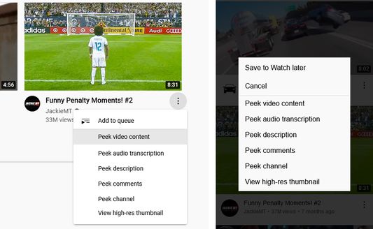 You just need to click on the recommended video's menu (the three dots button) and choose the option you want. It works on pretty much all pages, and is compatible with both YouTube's desktop and mobile layouts. On the left, desktop layout; on the right, mobile layout.