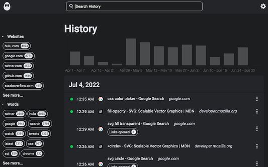 An image of Egghead's history view.