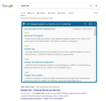 Search results displayed inline with results from Google.