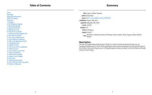 Examples of TOC and story summary.