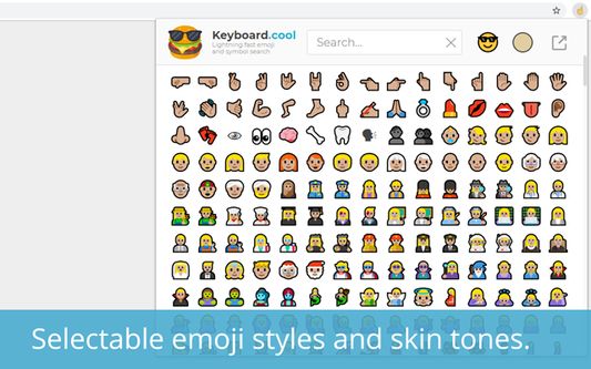 Selectable emoji styles and skin tones.