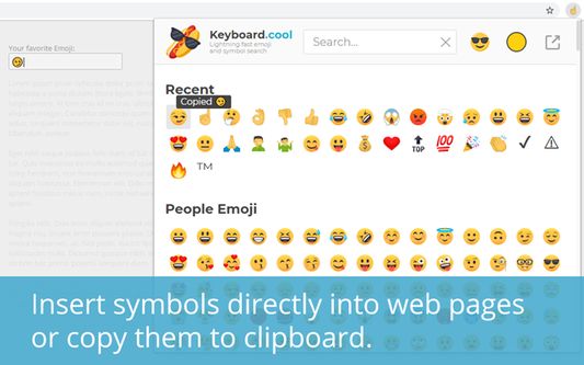 Insert symbols directly into web pages or copy them to clipboard.