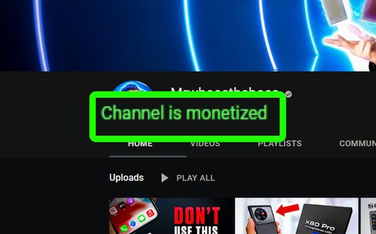 Screenshot showing monetization status of YouTube channel "Mrwhosetheboss".