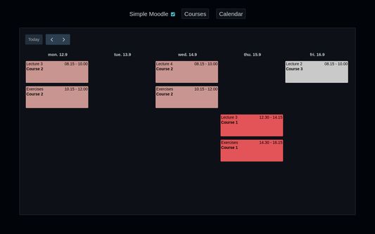 The calendar page, showing a simplified view of the events.