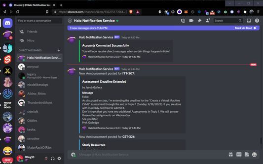 Discord notification received that contains announcement content