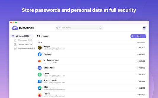 Store passwords and private data at full security.