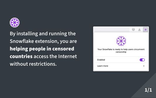 The Snowflake extension popup window, ready to help users circumvent censorship.