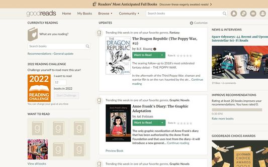 Goodreads home page.