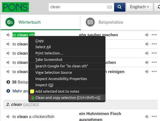 Clean and copy selection