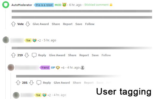 User tags can be editing by clicking once on the tag icon next to the username. Click again to cycle through different color options.