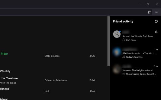 Spotify Friend Activity embedded in the Firefox browser.