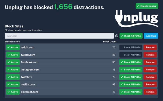 Block distracting websites