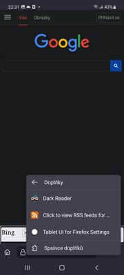 There are addon settings you can open. Press the three dots menu, select Addons and then you'll see this screen. Select Tablet UI for Firefox Settings