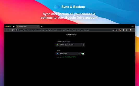 Never lose your settings and snooze! Sync and backup them all to your Google Drive account