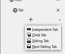Right-edge of the new tab button shows the new tab position chooser
