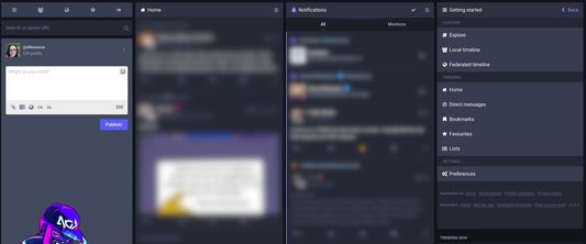 Screenshot of Mastodon advanced interface with all the columns evenly spaced across the entire page instead of leaving whitespace on the right.