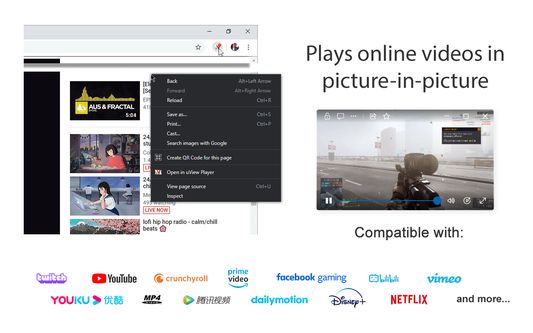 Floating media player that plays online videos in picture-in-picture (PIP) overlay mode. Watch Anime Online, Live Video Streaming, Youtube Shorts, Tiktok, Netflix, Crunchyroll and many other services videos.