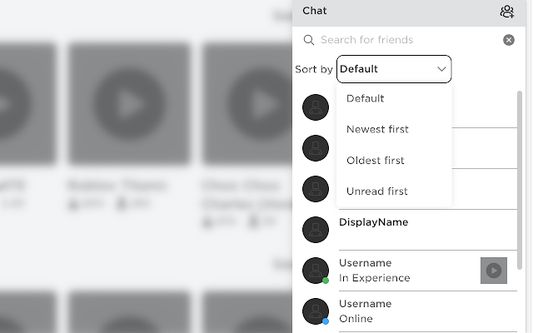 The open dropdown UI for Chat, with another open "Sort by" dropdown within it to select how to sort the chat conversations by.