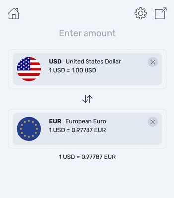 Currency Converter NEO in light theme mode.
