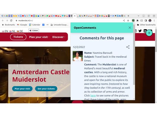 A comment by a visitor about the Muiderslot castle in The Netherlands.
