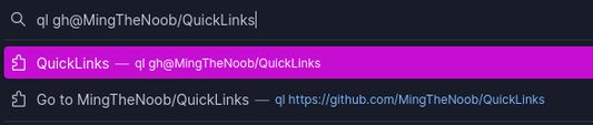 The omnibox when typing in QuickLinks commands.