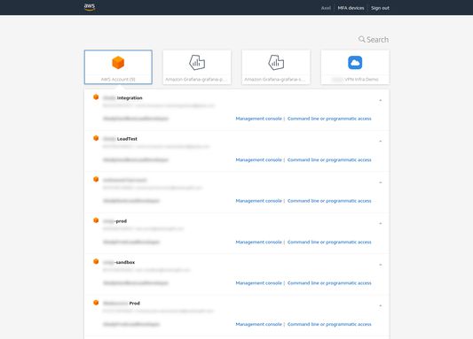 The AWS SSO page with the AWS Account and accounts sections expanded.