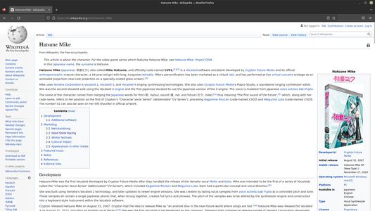 The Hatsune Miku Wikipedia page using the Mike extension.