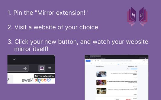 Pin the mirror extension, visit a website of your choice, click your new button, and watch your website mirror itself!