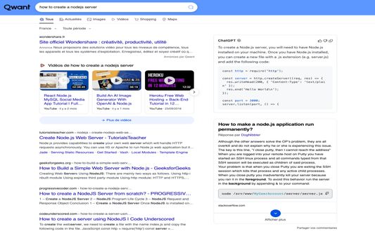 ChatGpt in sidebar in the qwant serp