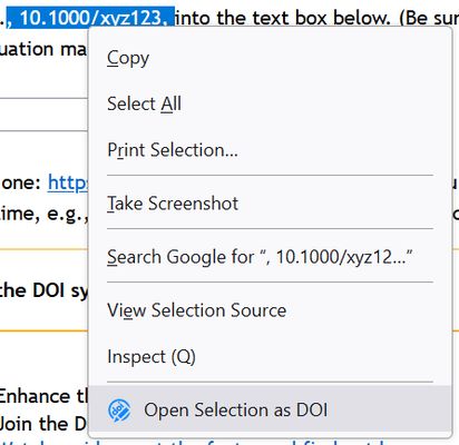If there is no link, select the DOI and the option "Open Selection as DOI" will be available in the right click menu.