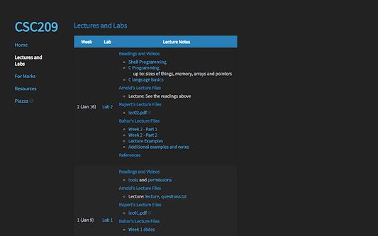 CSC209 website with dark mode