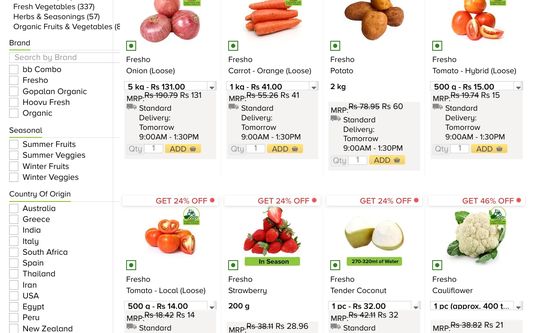 BigBasket.com Indian grocery shopping site with Better Text View