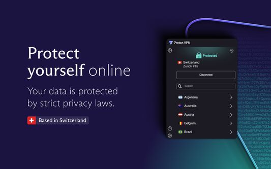 Protect yourself online.
Proton is a Swiss-based company.
Your data is protected by strict privacy laws.