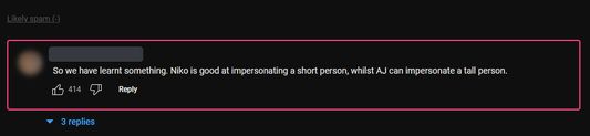 Dark mode, a spam comment expanded. The avatar is blurred my the add-on as a precaution. It is surrounded by a red box to indicate that the expanded comment is potentially abusive.