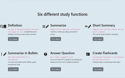 Check out our 6 different study functions. Your productivity will go through the roof! 

Go to https://studym8ai.app/ and check out a demonstration video and try the functions in the demo.