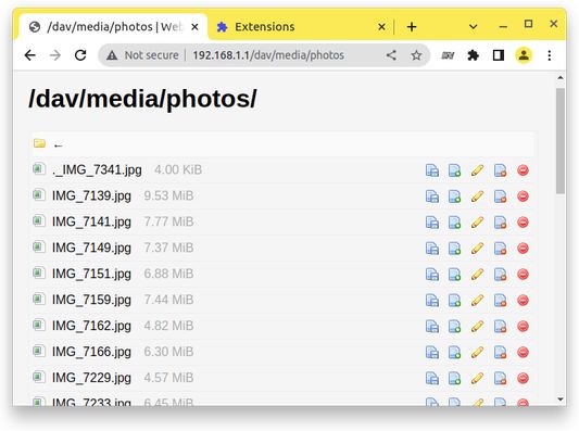 Dav share loaded with the file manager