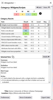 Screenshot of Categry Results view of AInspector for Firefox