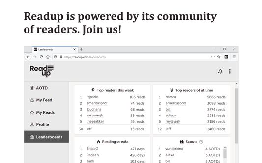 Readup is power by its community of readers. Join us!
