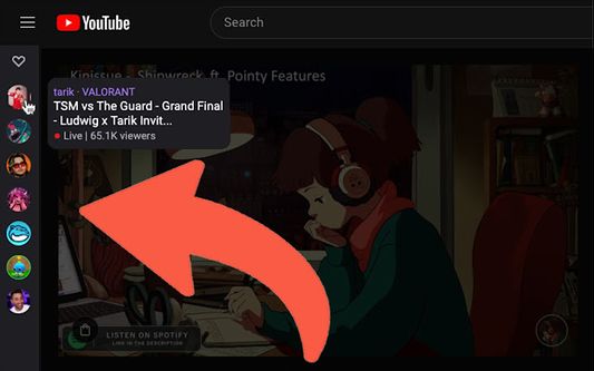 The Twitch sidebar shows the Twitch livestreams you follow to the left of the YouTube video player.