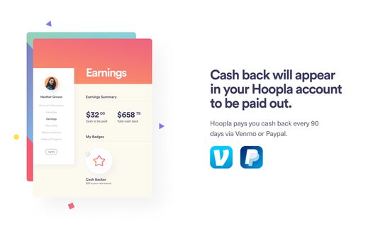 Cash back will appear in your Hoopla account to be paid out.