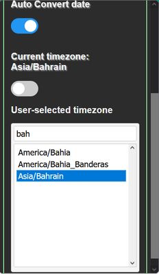 Search feature to find non local timezone, can be selected by double clicking