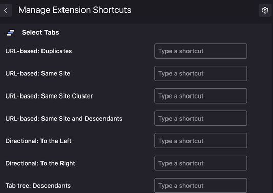 Commands can be assigned keyboard shortcuts for keyboard-driven tab selection