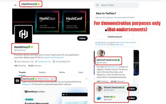 A green checkmark is added to the names of several Twitter users who were verified under Twitter's legacy verification system. (These users have not endorsed One True Check and are not affiliated with us.)